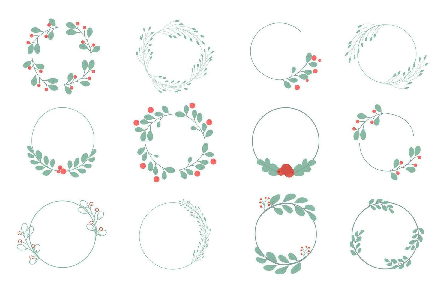 Set of wreaths in green color with berries vector