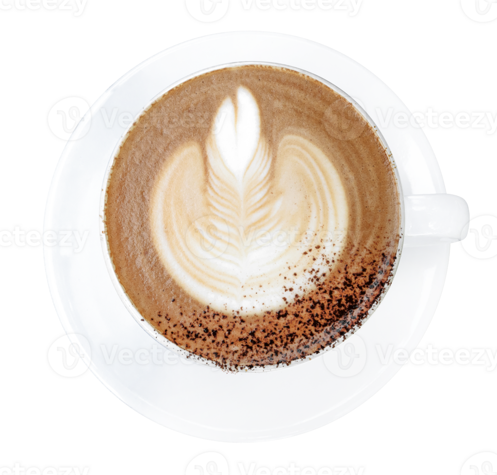 Top view mocha coffee in white cup png