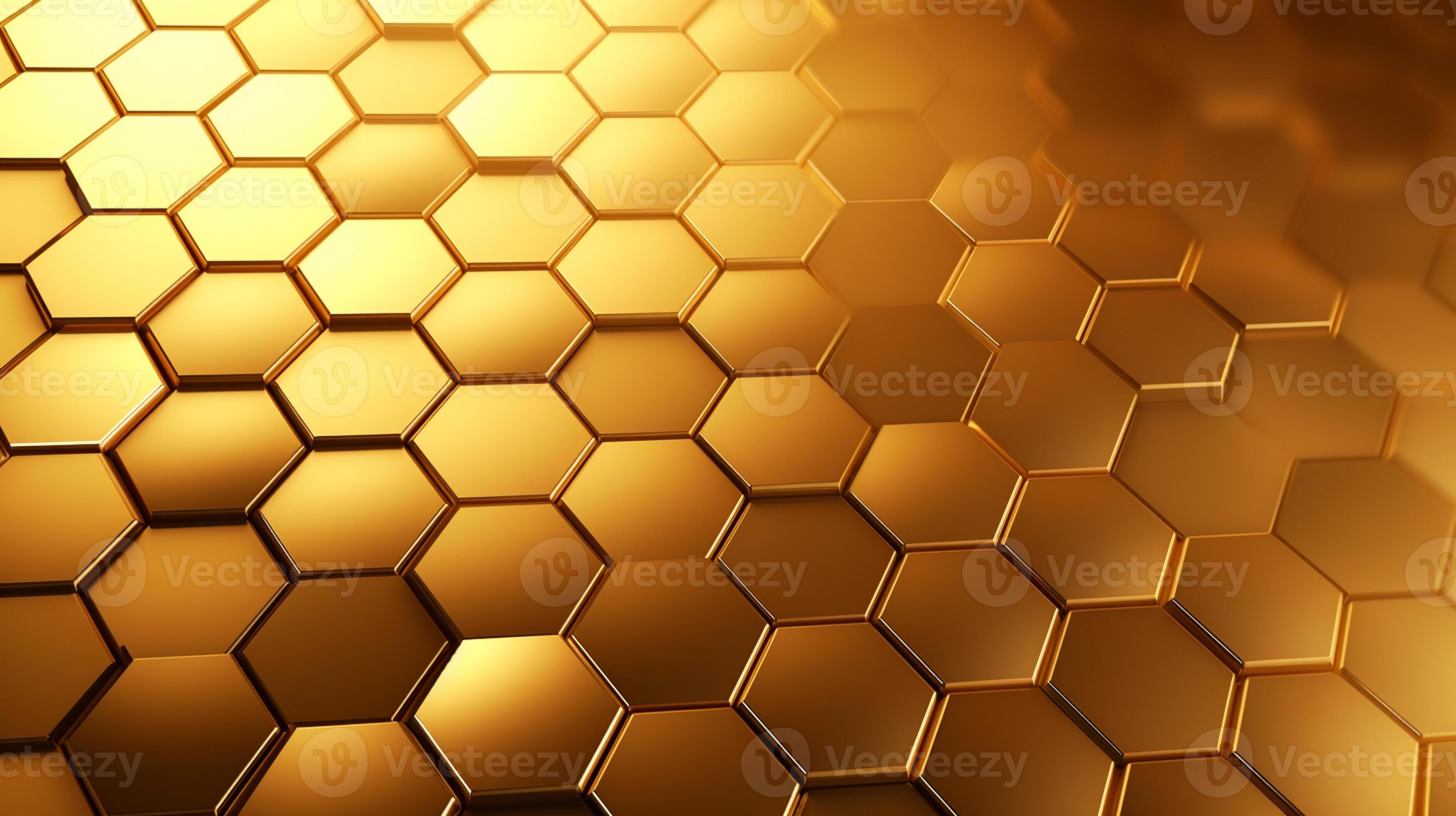 3D illustration gold geometric hexagon abstract background. Surface