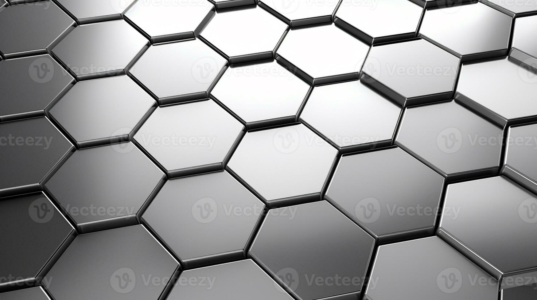 3D illustration silver geometric hexagon abstract background. Surface hexagon pattern, hexagonal honeycomb. Generative AI photo