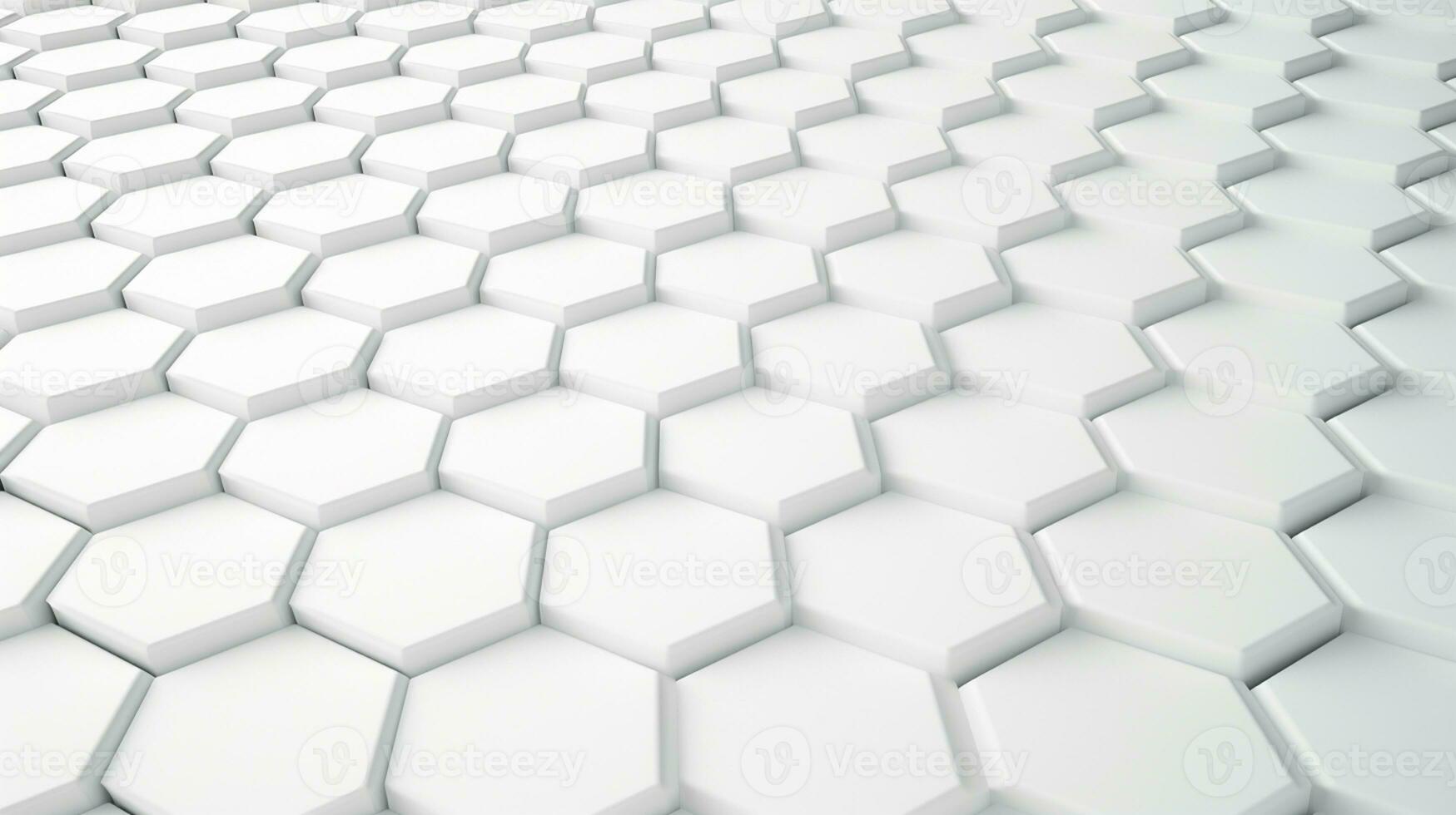 3D illustration white geometric hexagon abstract background. Surface hexagon pattern, hexagonal honeycomb. Generative AI photo