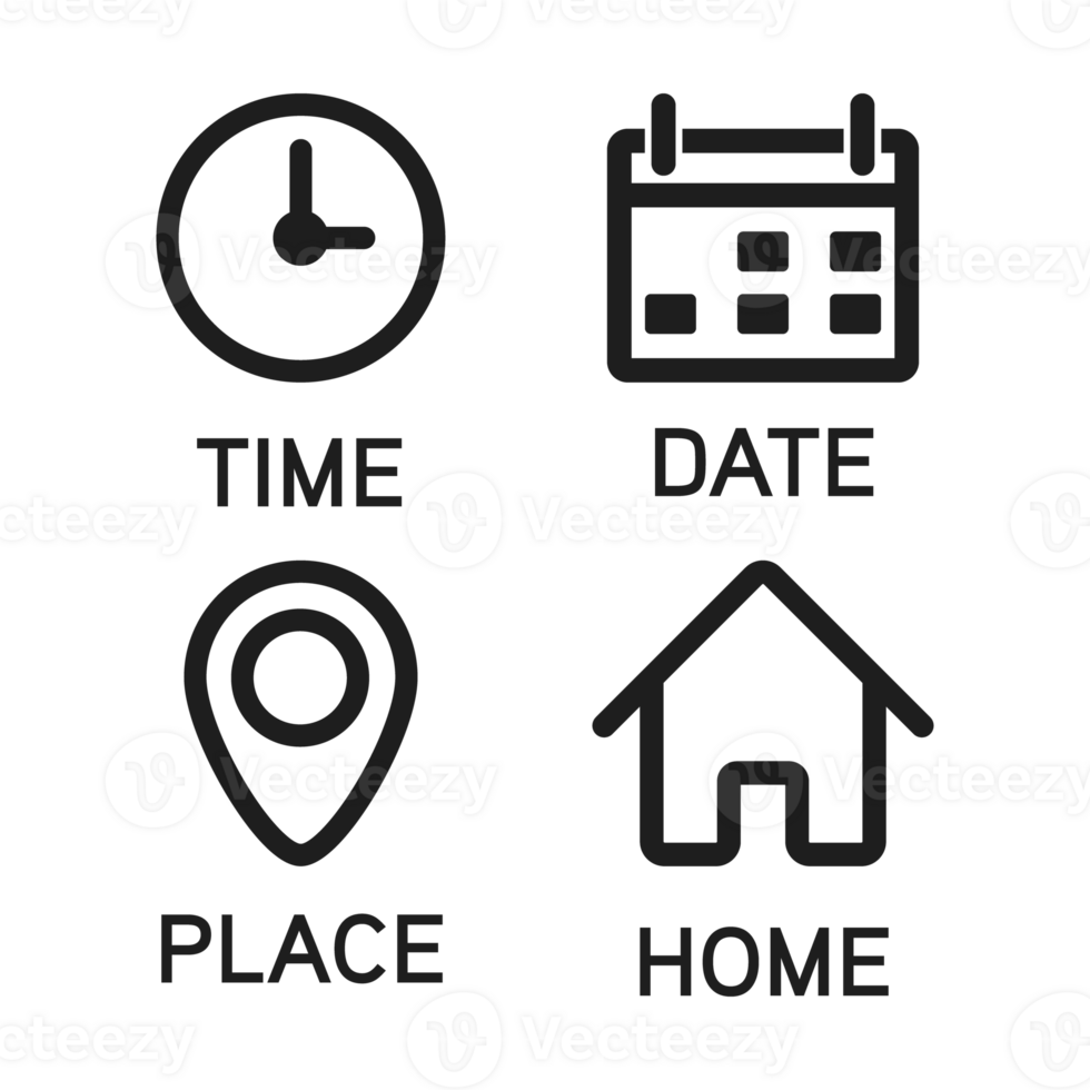 Time Clock Icon, Date Calendar, Place Pin Location Address, Home Button, Business Icon Set, Office Hour, Schedule, Reminder, Plan Design Elements, Event, User Interface Symbol png