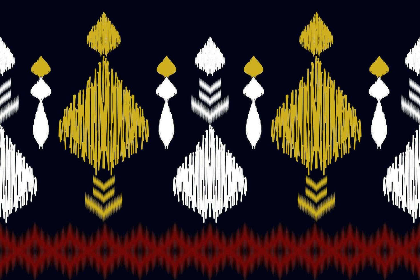 Ikat geometric folk ornament. Design for black background, rug, wallpaper, clothing, wrap, batik, fabric, vector illustration. Embroidery style.