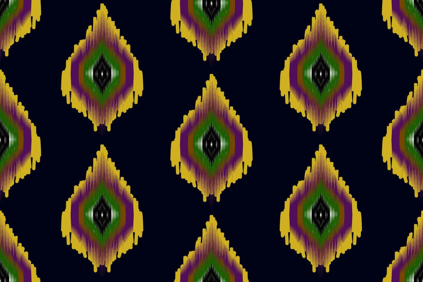 Ikat geometric folk ornament. Design for black background, rug, wallpaper, clothing, wrap, batik, fabric, vector illustration. Embroidery style.