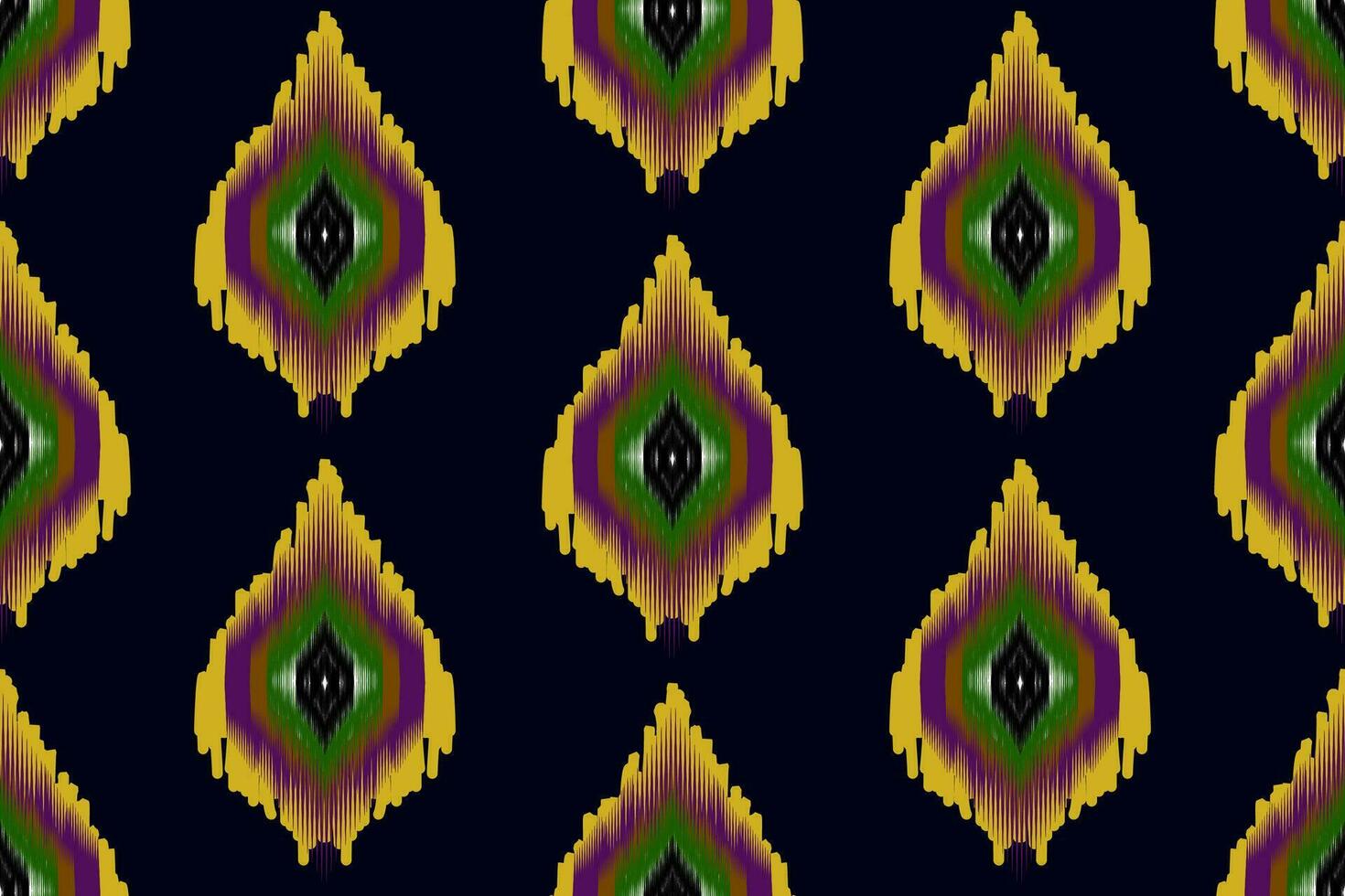 ikat geométrico gente ornamento. diseño para negro fondo, alfombra, fondo de pantalla, ropa, envoltura, batik, tela, vector ilustración. bordado estilo.