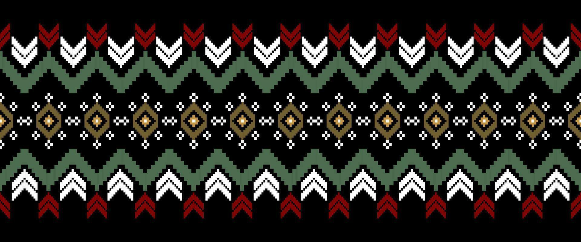 Cross-stitch. Ethnic patterns. indian geometric pattern Indigenous pattern. Black background. Print fabric, textile, clothing, knitwear. vector