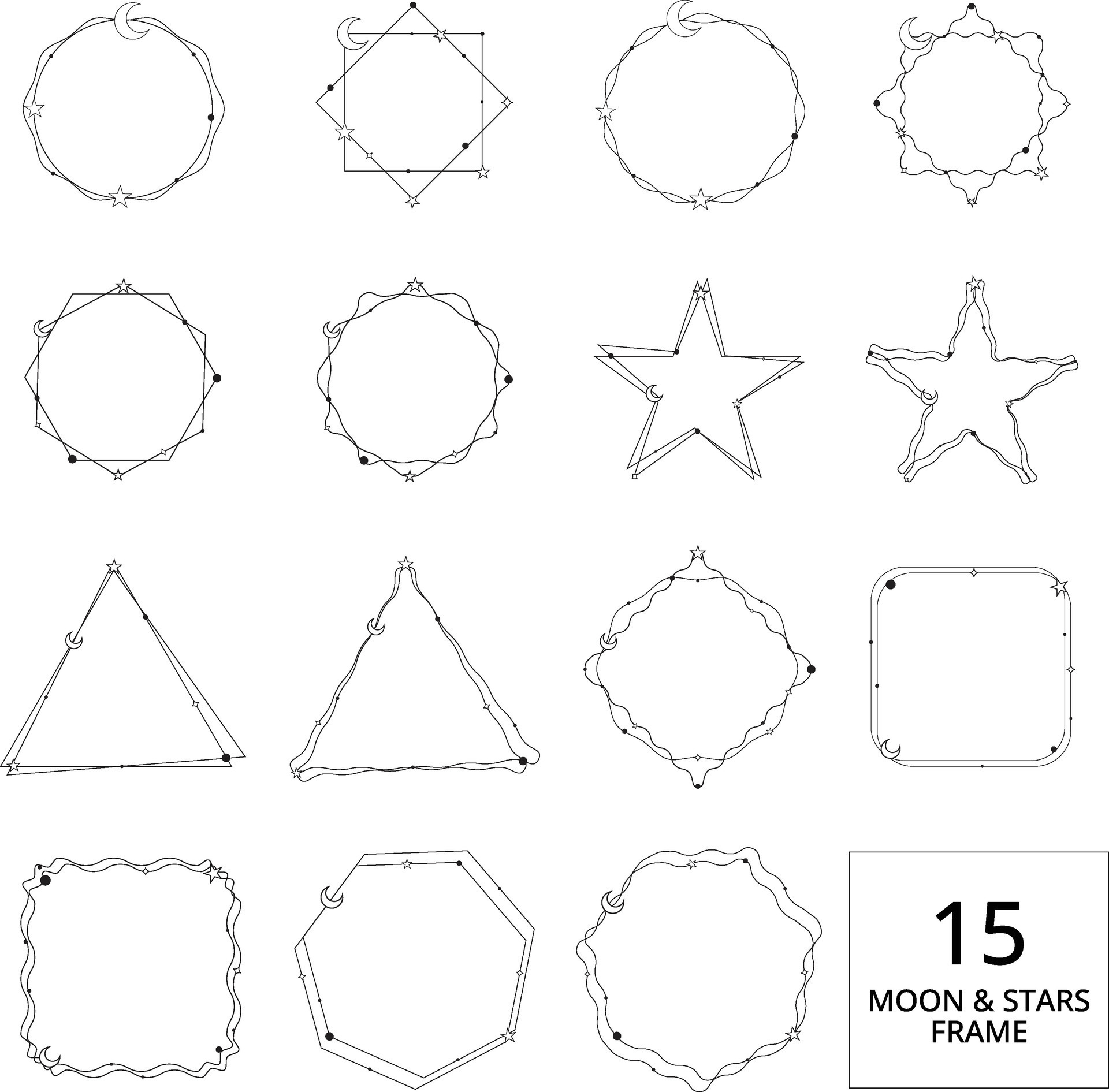 Set of vector moon and star frames, Transform your artwork into a