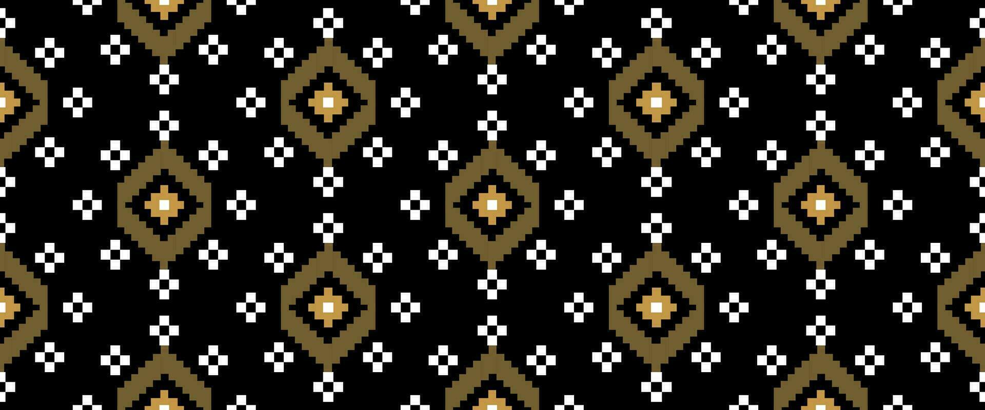 Cross-stitch. Ethnic patterns. indian geometric pattern Indigenous pattern. Black background. Print fabric, textile, clothing, knitwear. vector