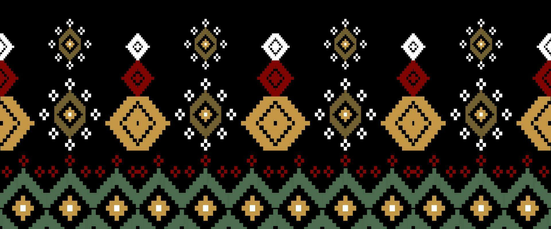 Cross-stitch. Ethnic patterns. indian geometric pattern Indigenous pattern. Black background. Print fabric, textile, clothing, knitwear. vector