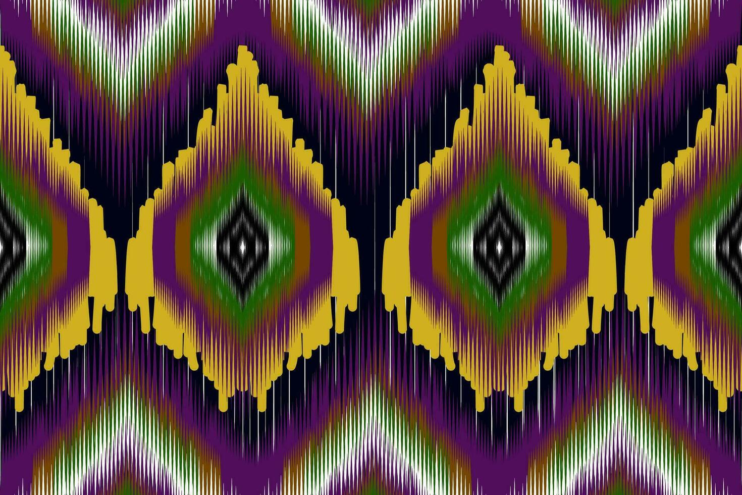 Ikat geometric folk ornament. Design for black background, rug, wallpaper, clothing, wrap, batik, fabric, vector illustration. Embroidery style.