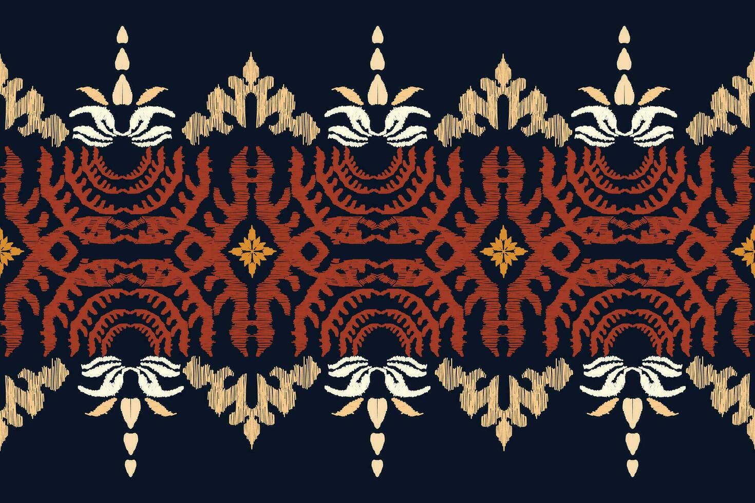 Ikat floral paisley embroidery on black background.geometric ethnic oriental pattern traditional.Aztec style abstract vector illustration.design for