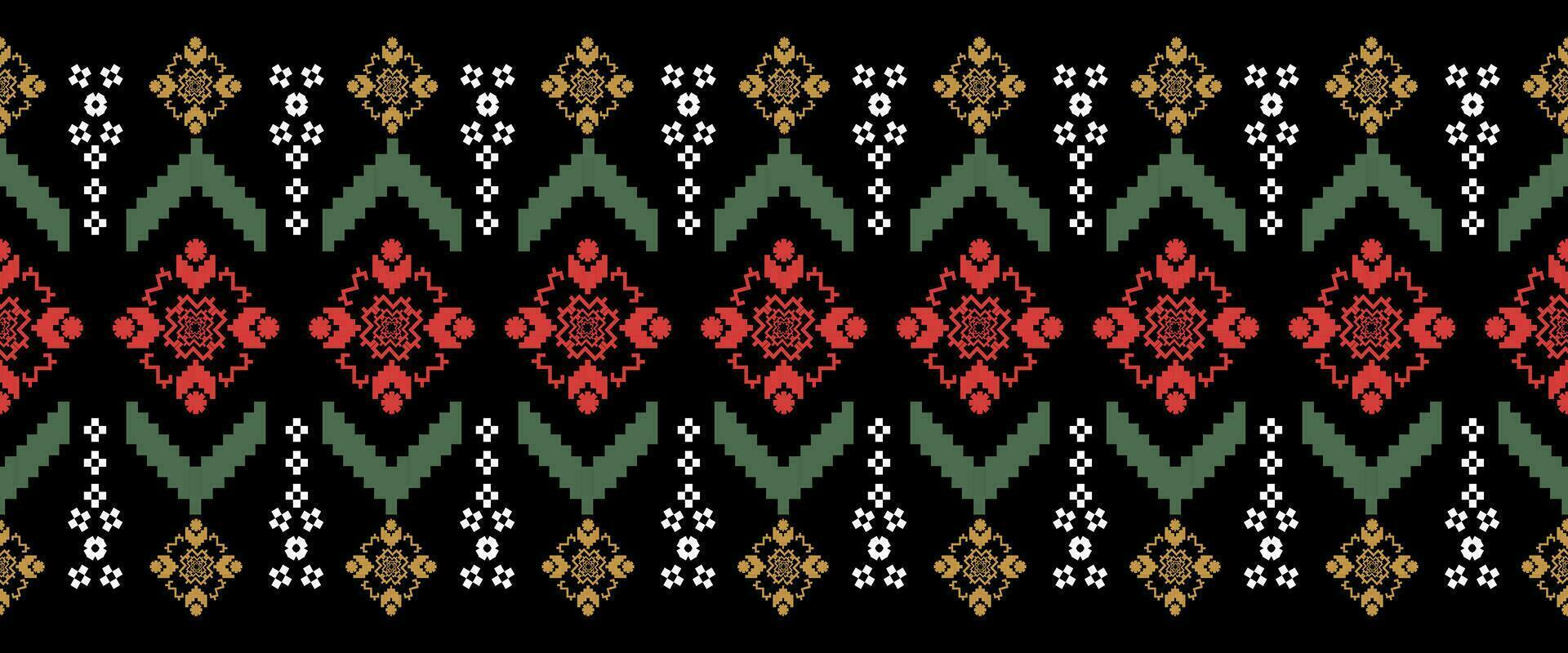 Cross-stitch. Ethnic patterns. indian geometric pattern Indigenous pattern. Black background. Print fabric, textile, clothing, knitwear. vector