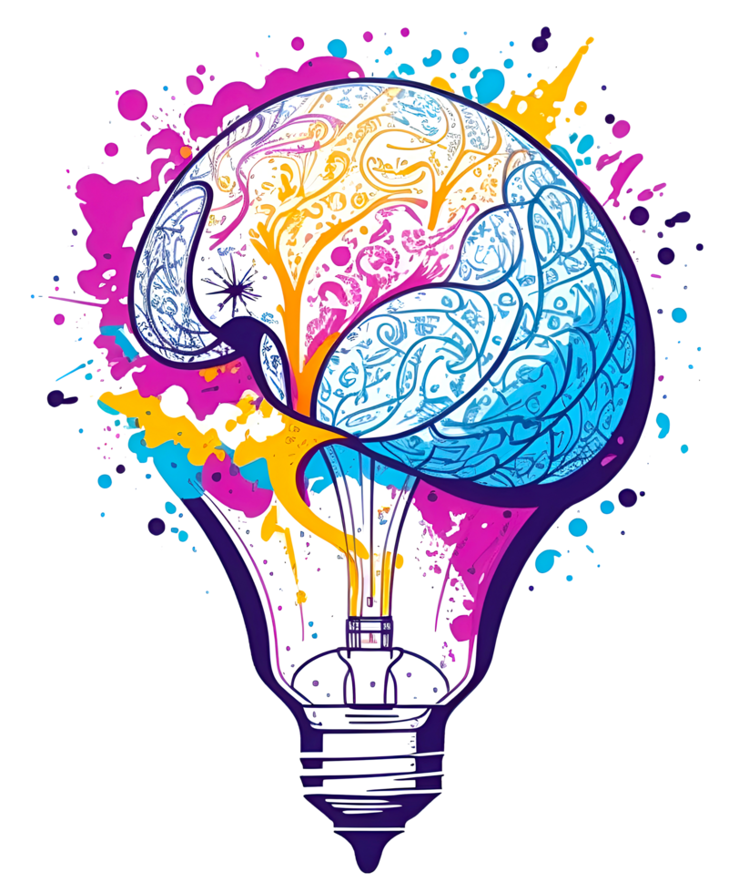 Graffiti Lamp bulb with human brain inside. Idea generation, brainstorm concept. AI Generative png
