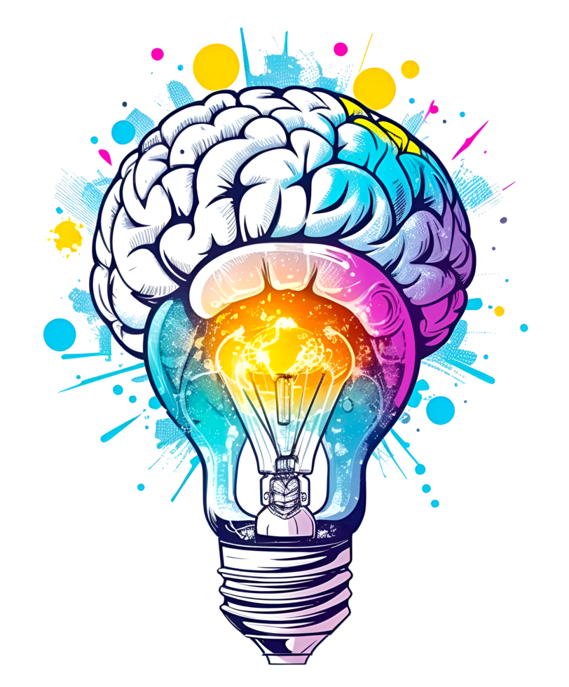 Graffiti Lamp bulb with human brain inside. Idea generation, brainstorm concept. AI Generative png