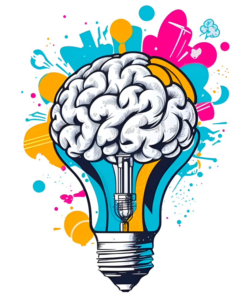Graffiti Lamp bulb with human brain inside. Idea generation, brainstorm concept. AI Generative png