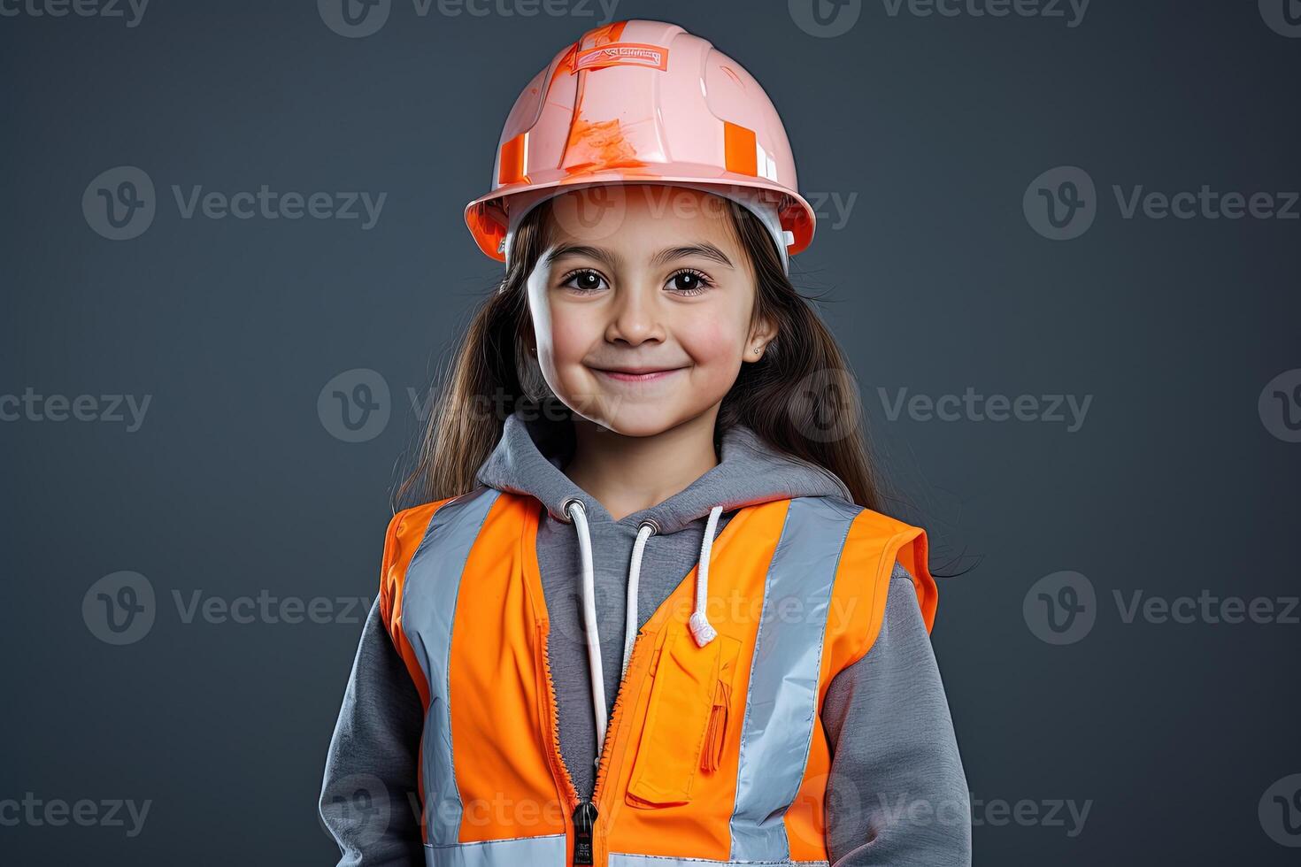 Portrait of a smiling little girl in a construction helmet photo