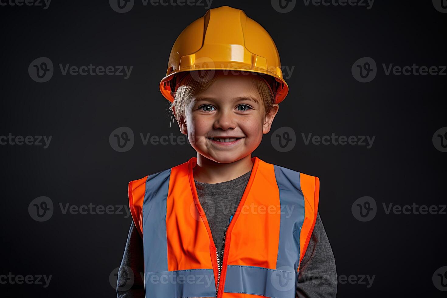 Portrait of a cute little boy in a construction helmet photo
