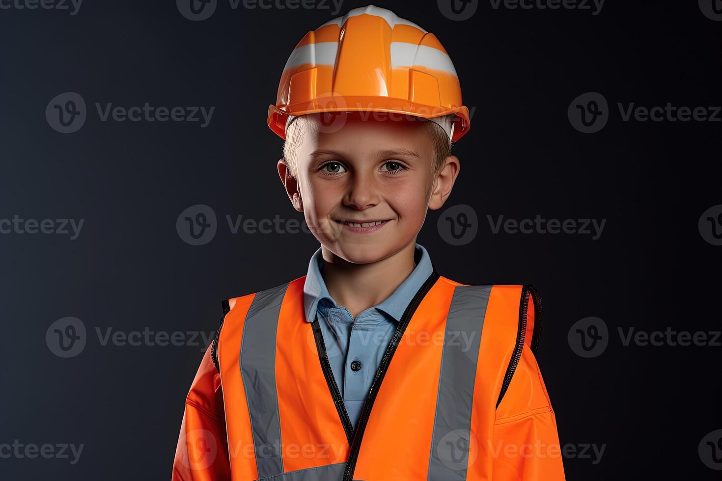 Portrait of a cute little boy in a construction helmet photo
