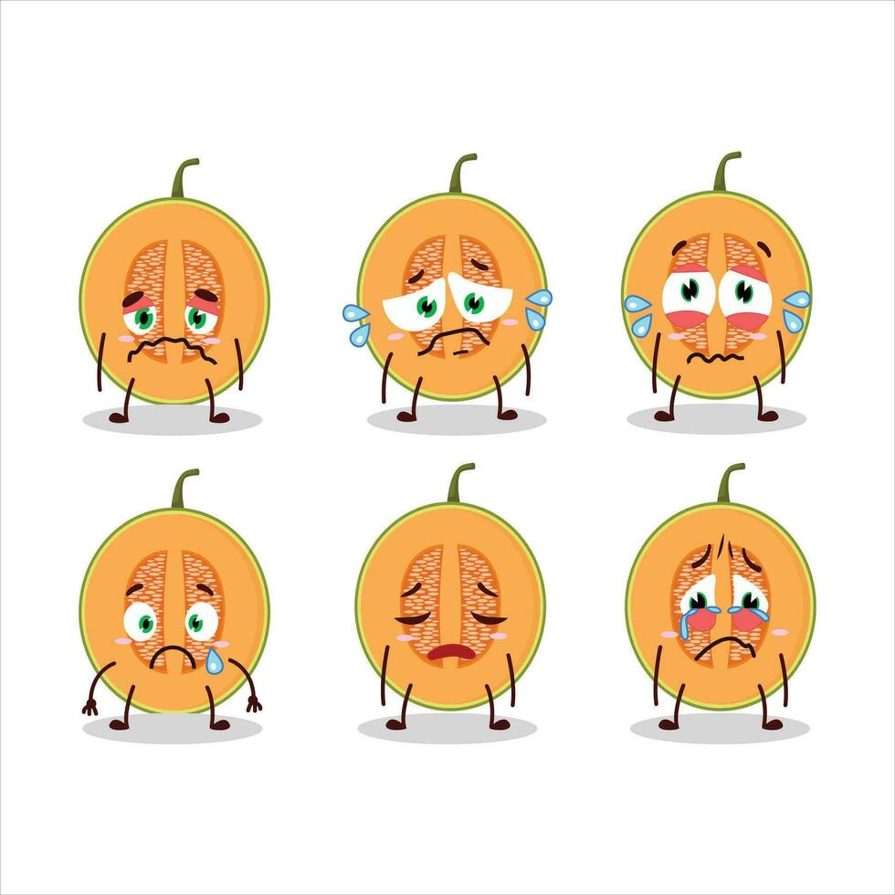 Slice of melon cartoon character with sad expression vector