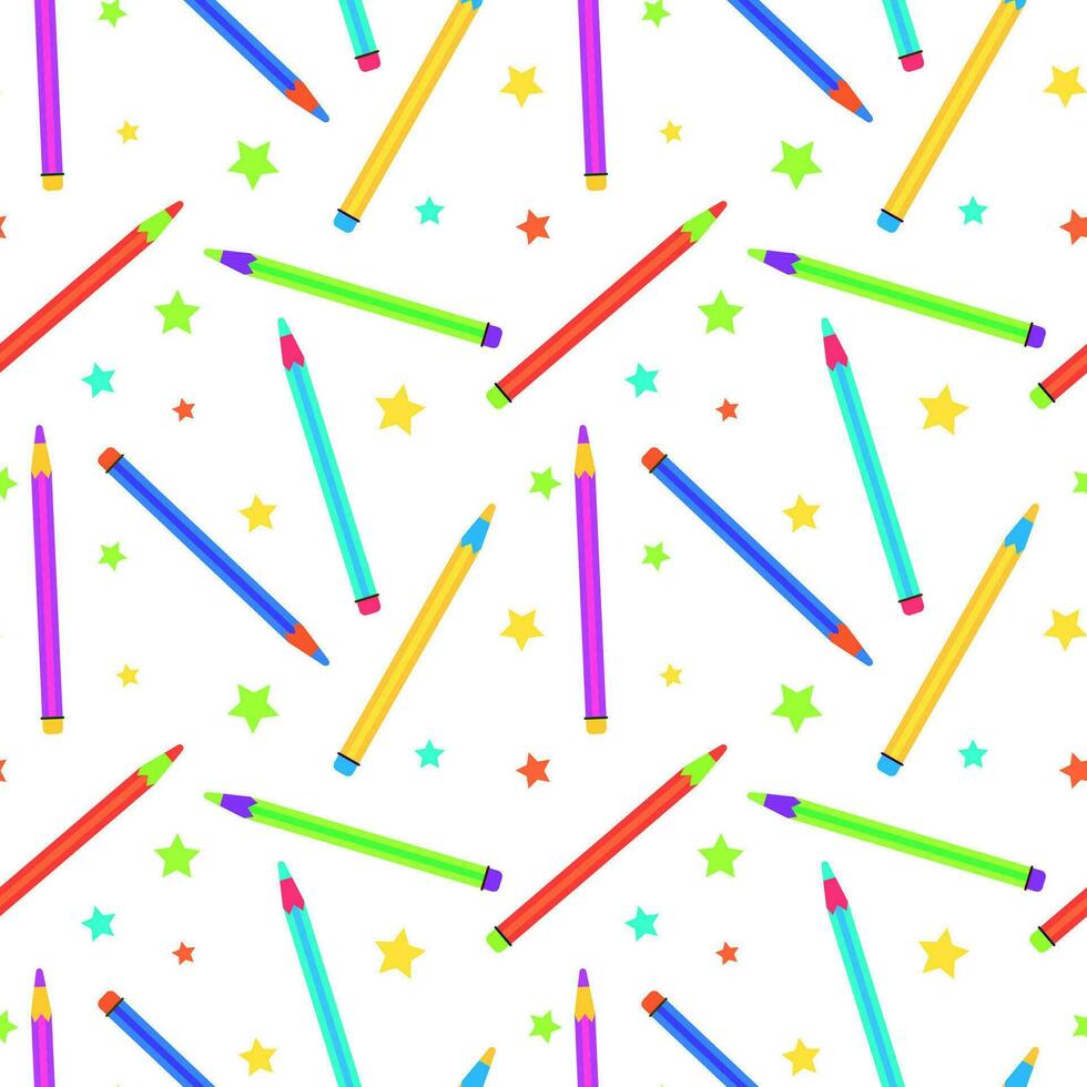 Coloured pencil seamless pattern on white background. vector