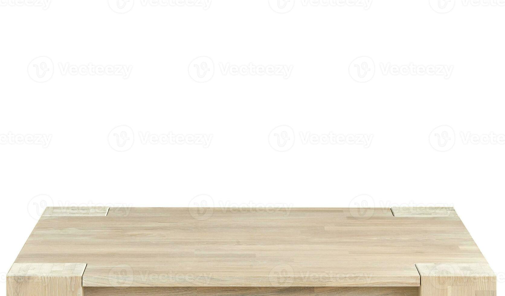Wooden table top surface isolated over white background. Solid wood furniture close view 3D illustration photo