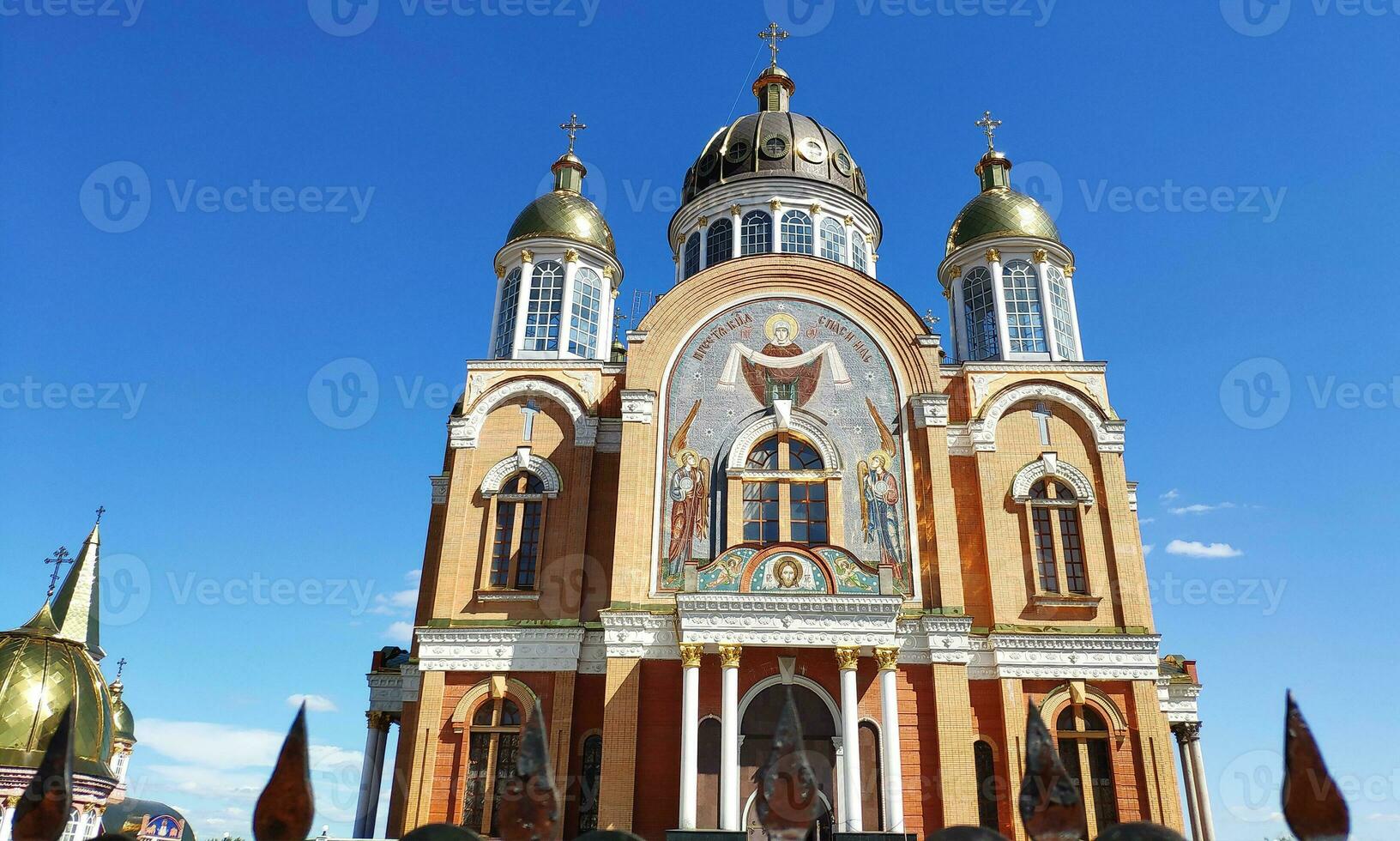 Orthodox cathedral with golden domes, Christian religious background photo