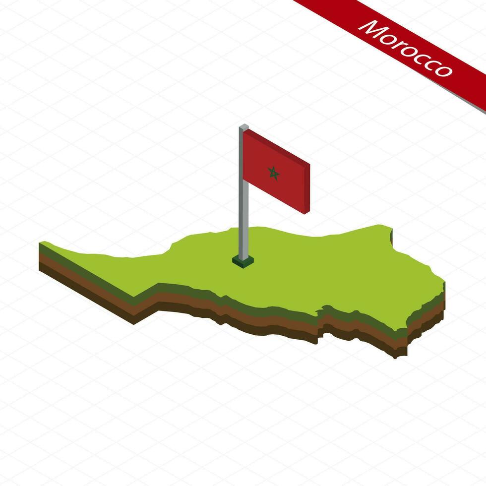 Marruecos isométrica mapa y bandera. vector ilustración.