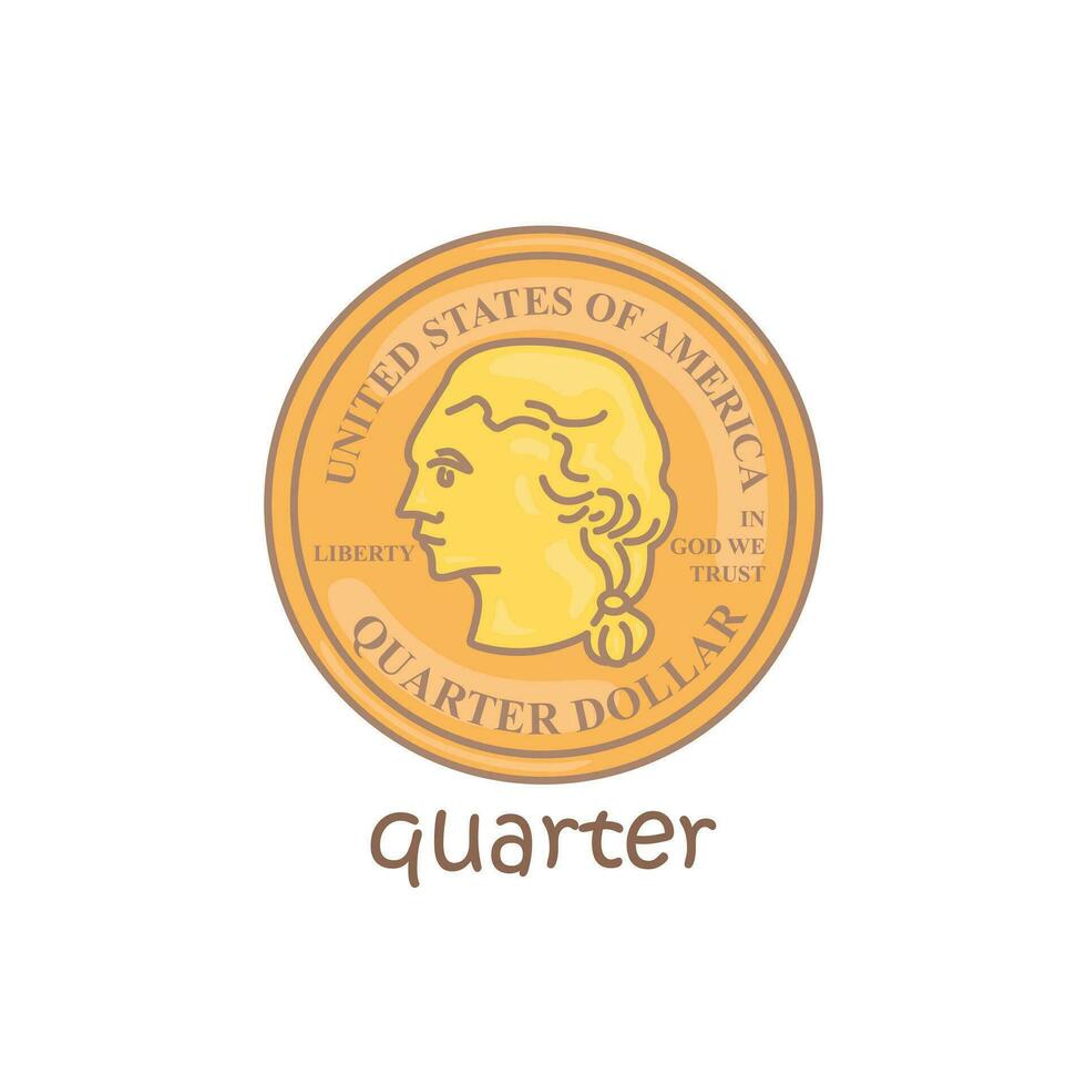 Alphabet Q For Quarter Vocabulary School Lesson Cartoon Illustration