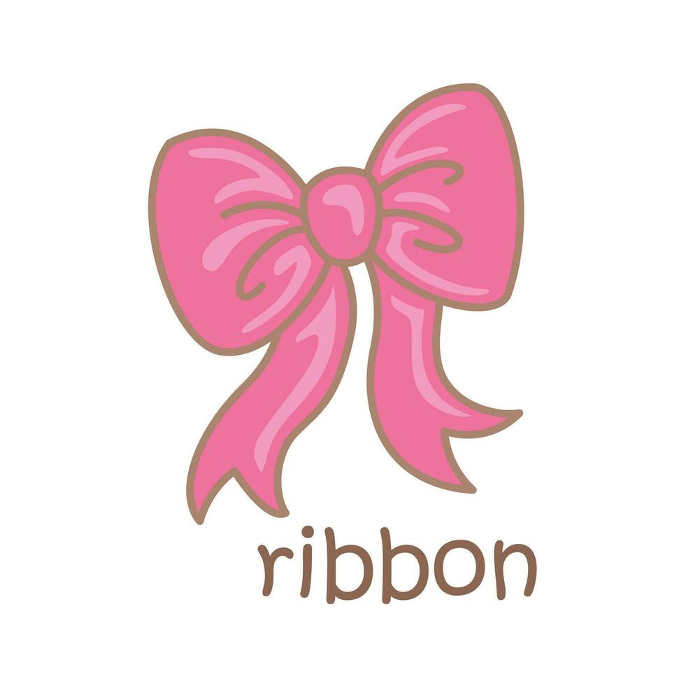 Alphabet R For Ribbon Vocabulary School Lesson Cartoon Illustration Vector Clipart Sticker