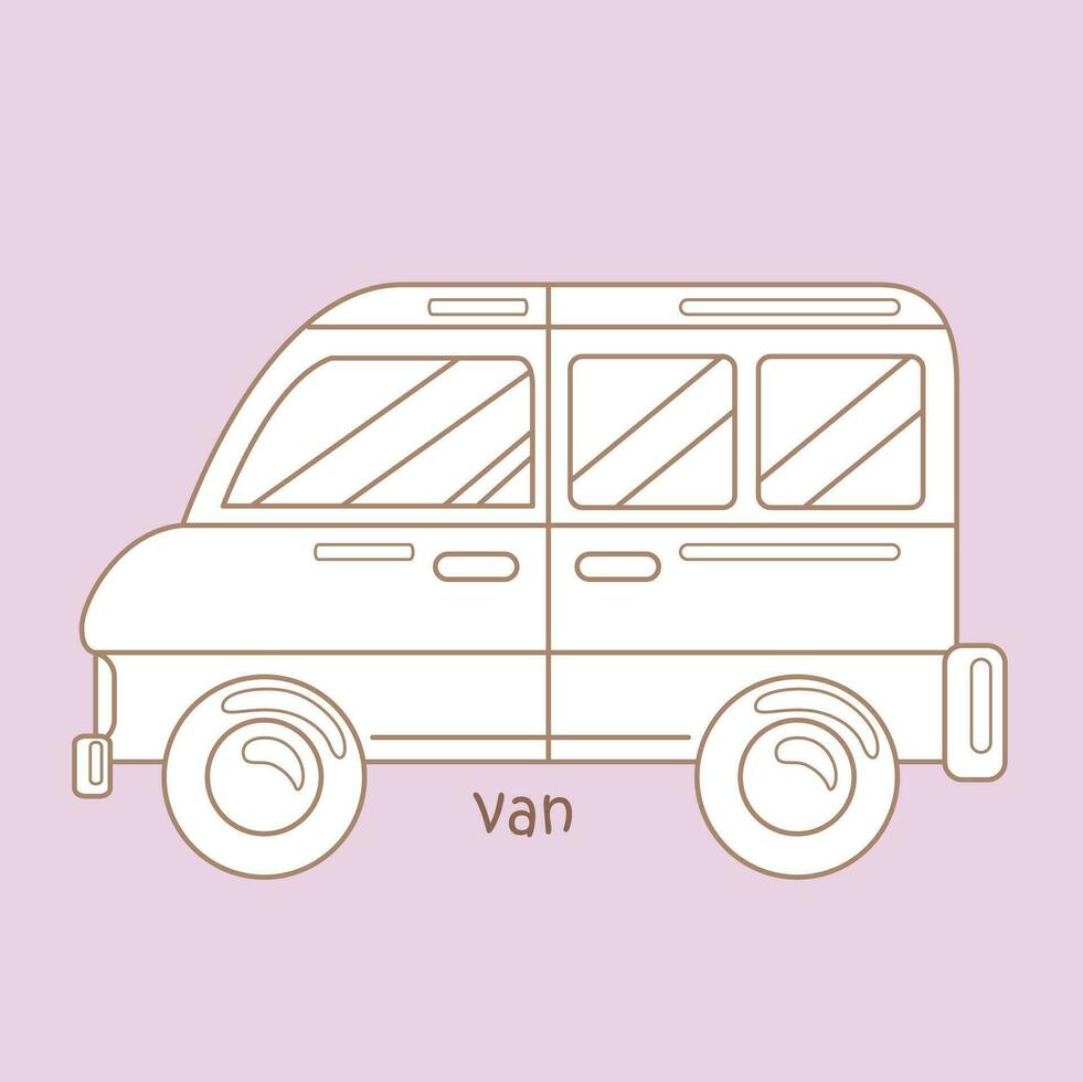 Alphabet V For Van Vocabulary School Lesson Cartoon Digital Stamp Outline vector