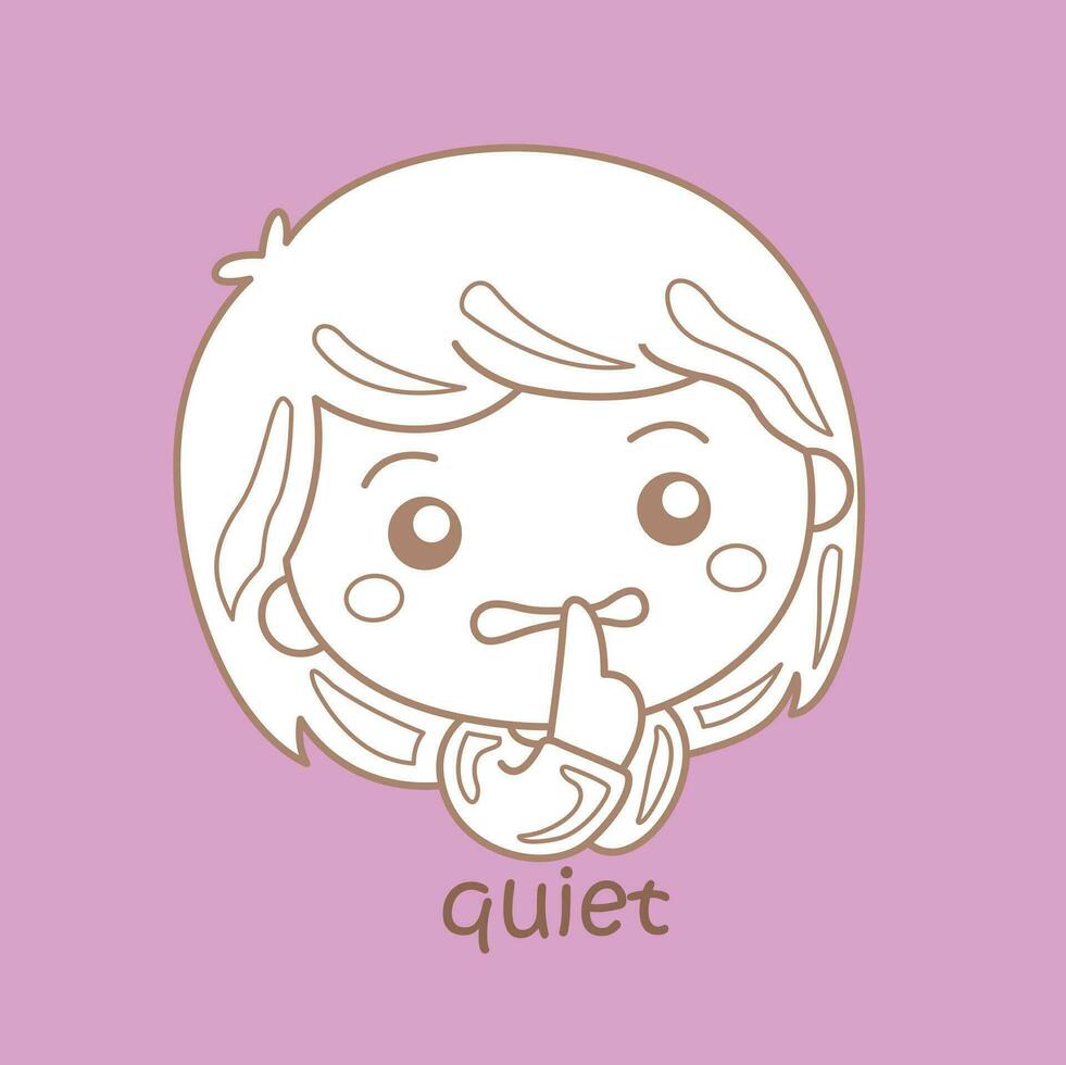 Alphabet Q For Quiet Vocabulary School Lesson Cartoon Digital Stamp Outline vector