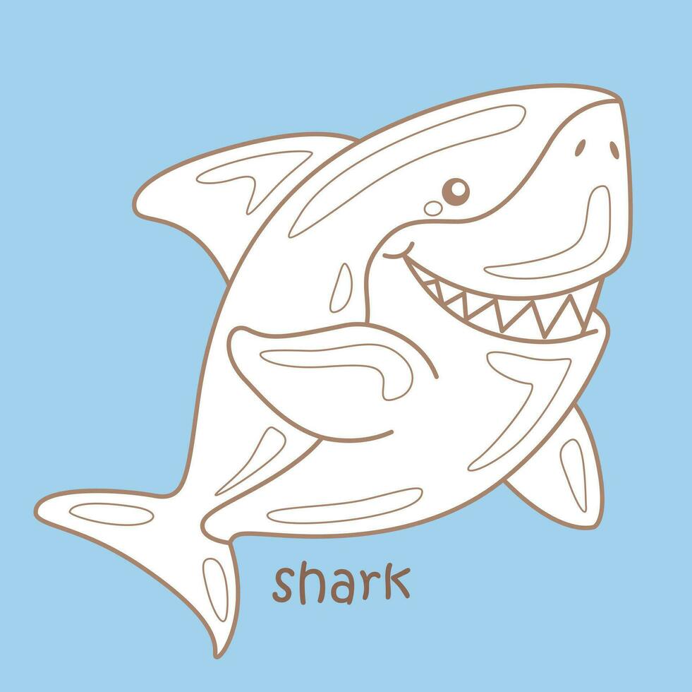 Alphabet S For Shark Vocabulary School Lesson Cartoon Digital Stamp Outline vector