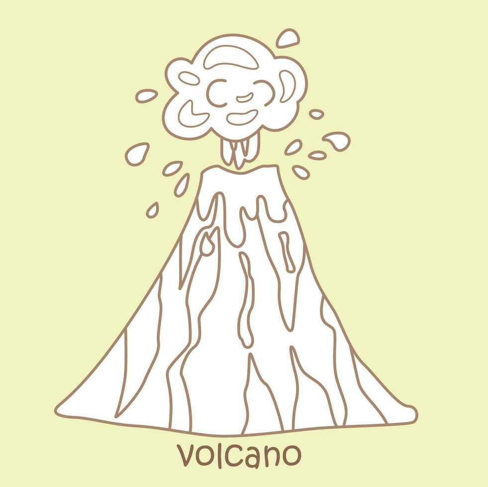 alfabeto v para volcán vocabulario colegio lección dibujos animados digital sello contorno vector