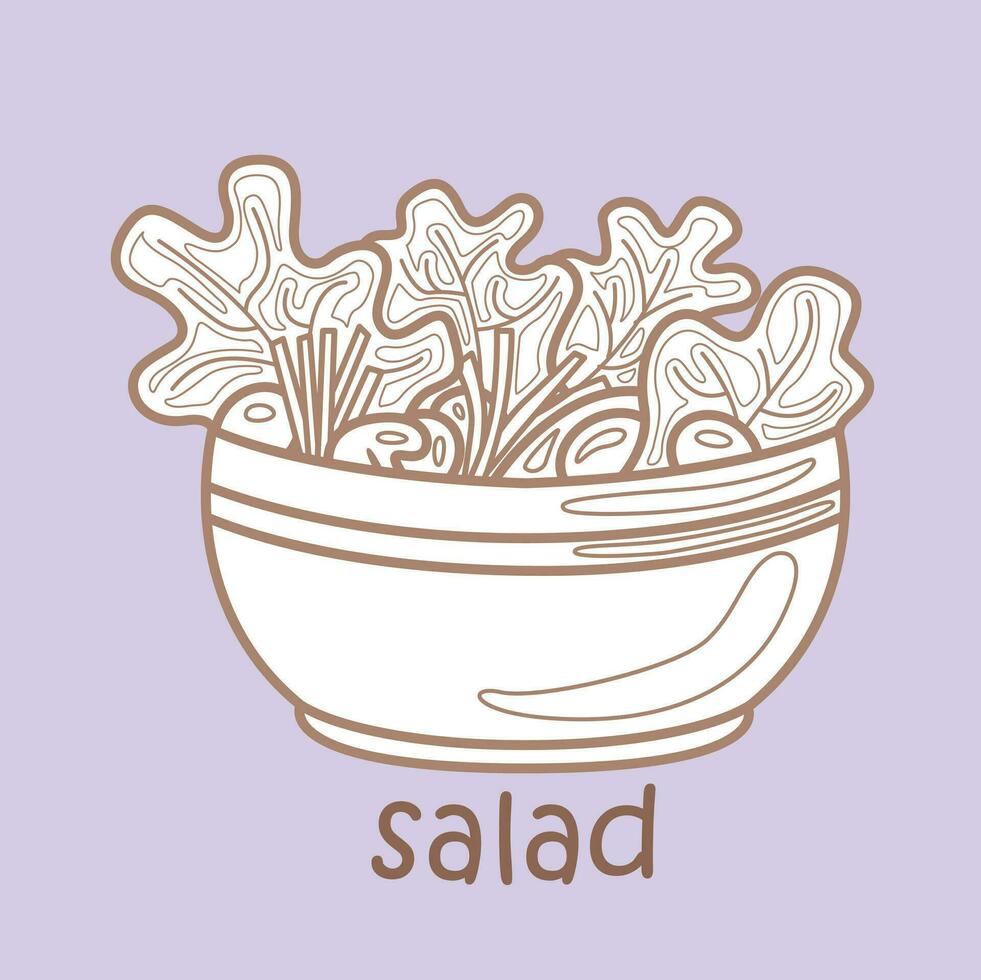 Alphabet S For Salad Vocabulary School Lesson Cartoon Digital Stamp Outline vector