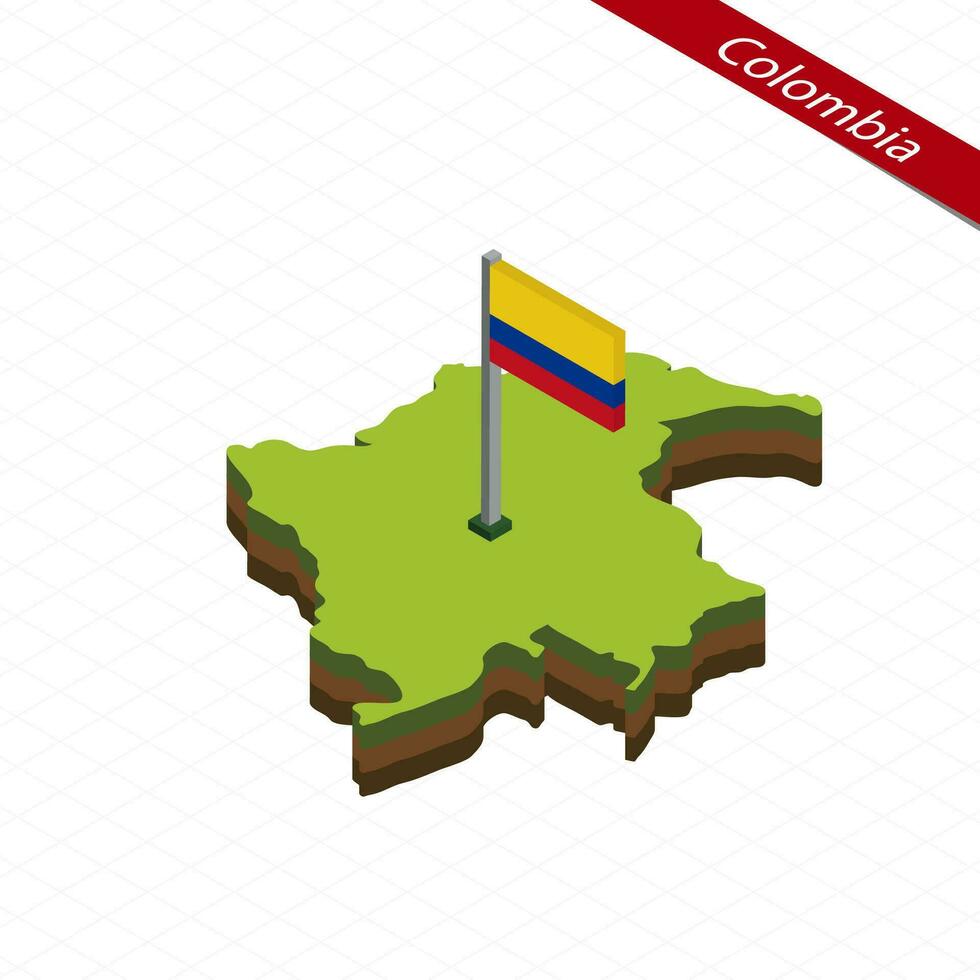 Colombia isométrica mapa y bandera. vector ilustración.
