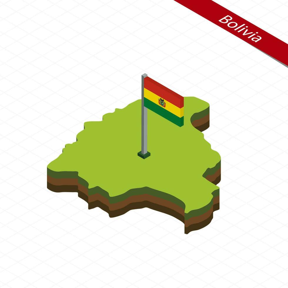 bolivia isométrica mapa y bandera. vector ilustración.