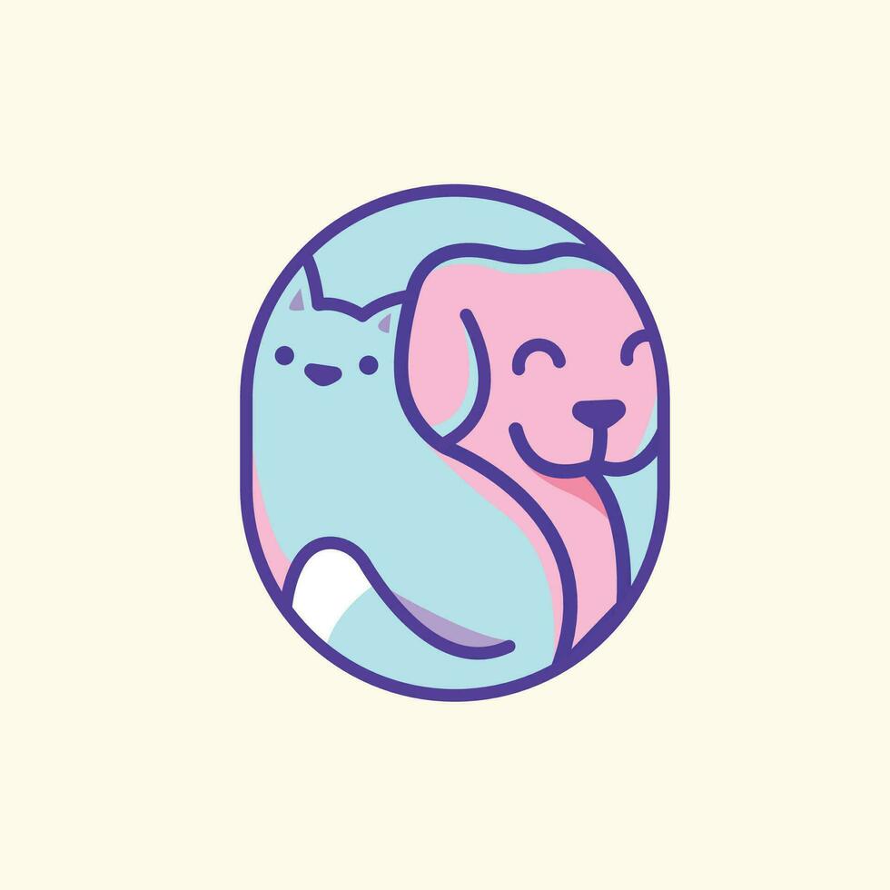 Cute cat and dog hugging each other vector