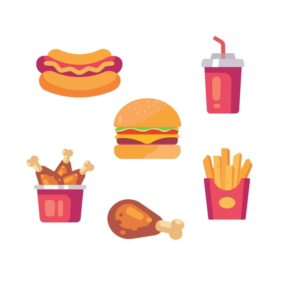 Vector fast food menu colorful icons set