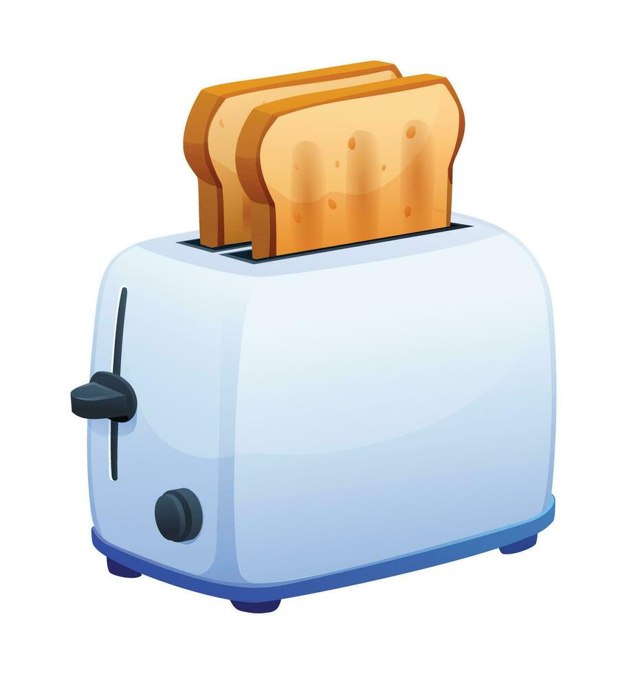 Toaster with two fried pieces of white bread vector cartoon illustration isolated on white background