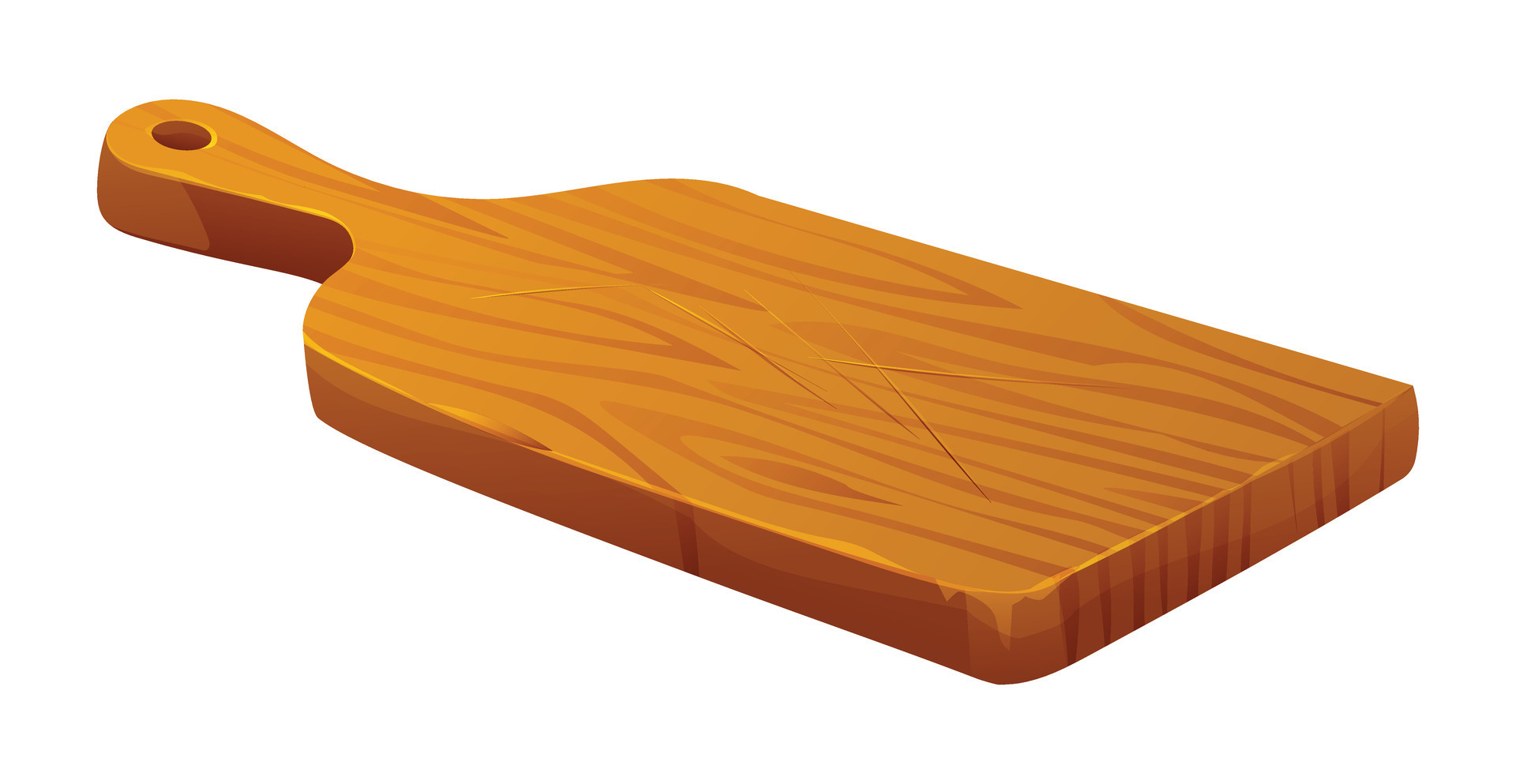 Wooden cutting board vector cartoon illustration isolated on white