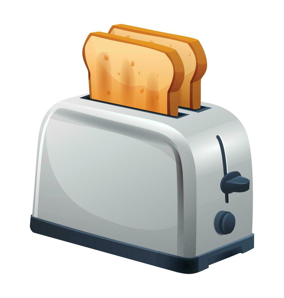 Toaster with two fried pieces of white bread. Vector illustration isolated on white background