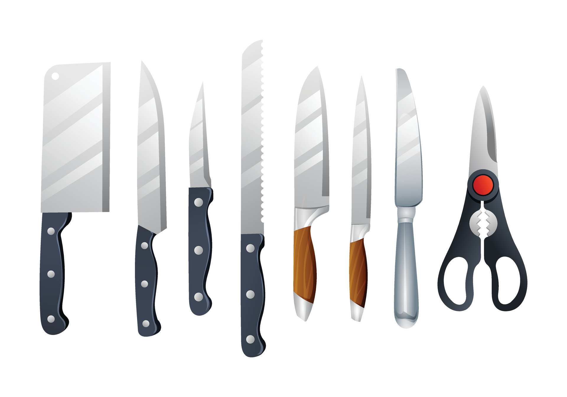 Kitchen knives big size set isolated on white Vector Image