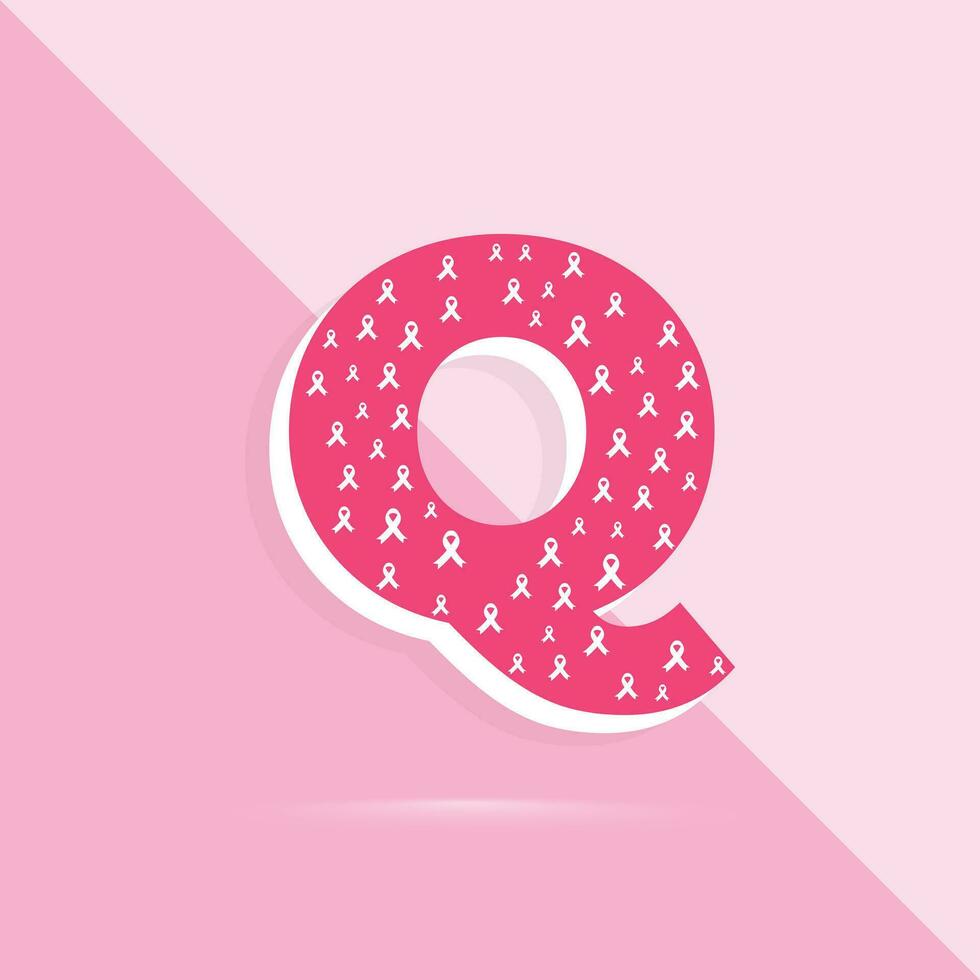 rosado color letra q logo y icono para pecho cáncer conciencia mes vector