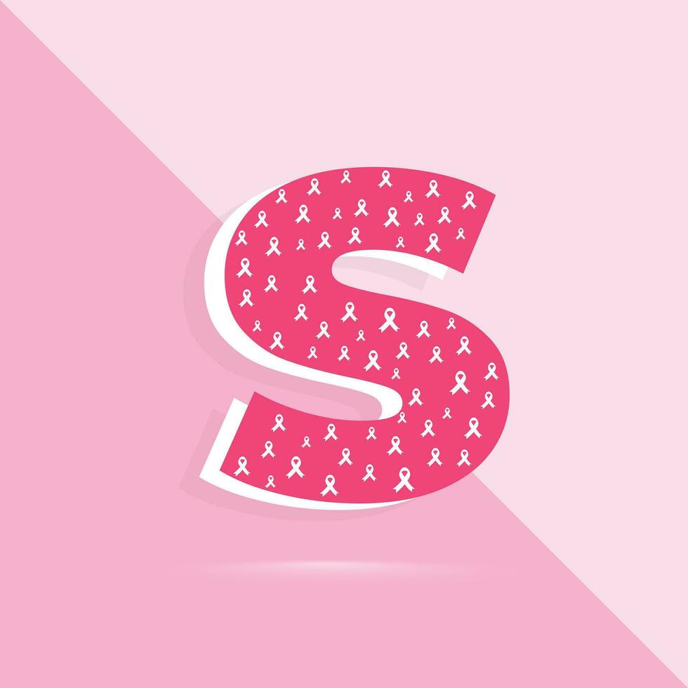 rosado color letra s logo y icono para pecho cáncer conciencia mes vector