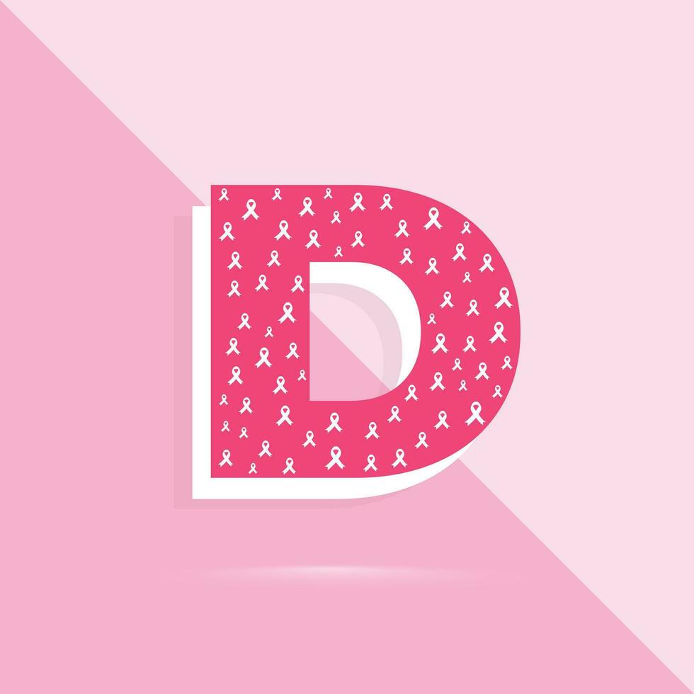 Pink color letter d logo and icon for breast cancer awareness month vector