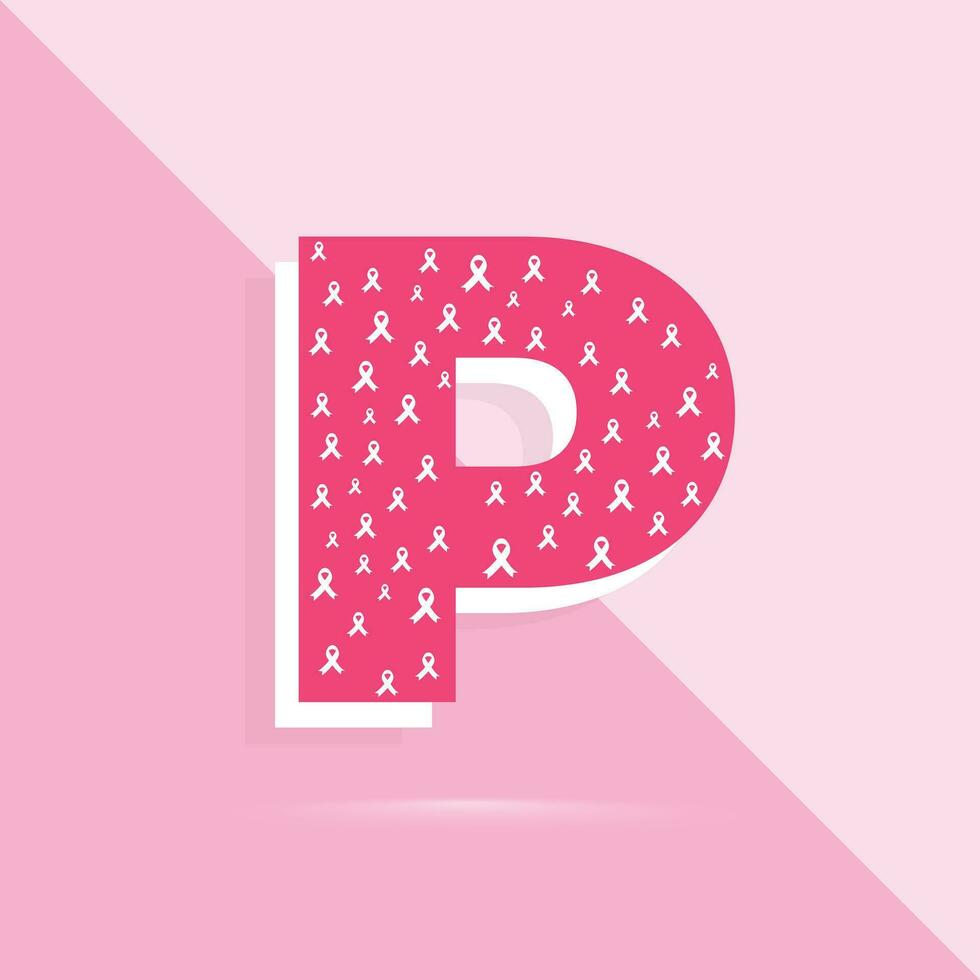 Pink color letter p logo and icon for breast cancer awareness month vector