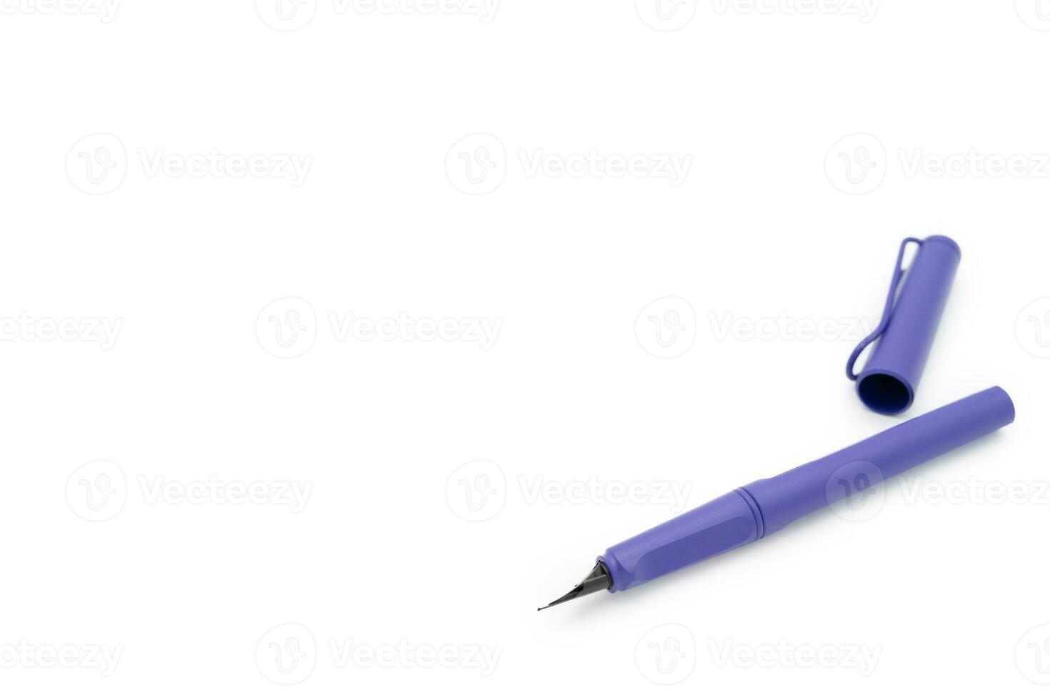 Purple fountain pen isolated on white background. Copy space  for text. photo