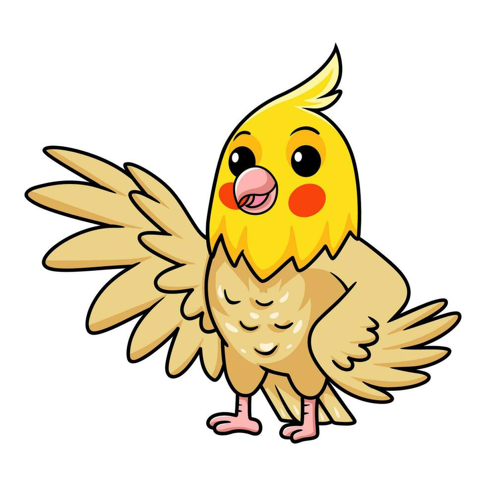 Cute lutino cockatiel bird cartoon waving hand vector