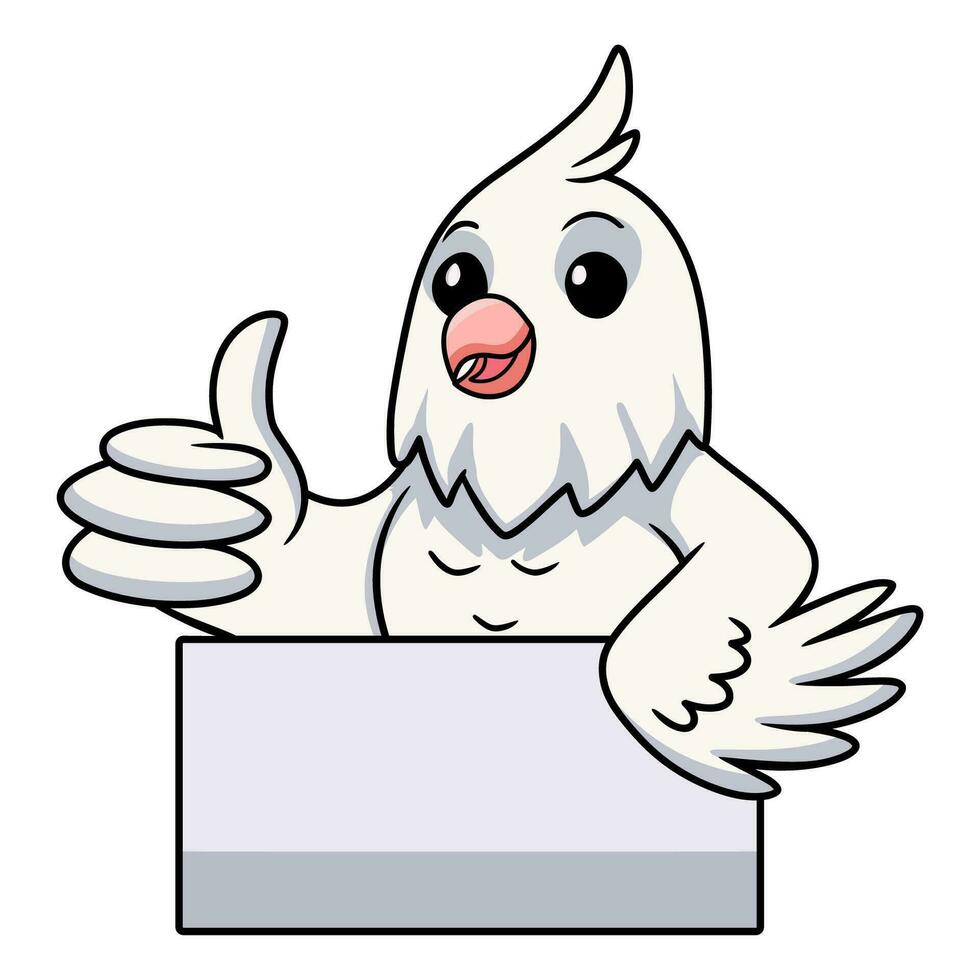 Cute albino cockatiel bird cartoon giving thumb up vector