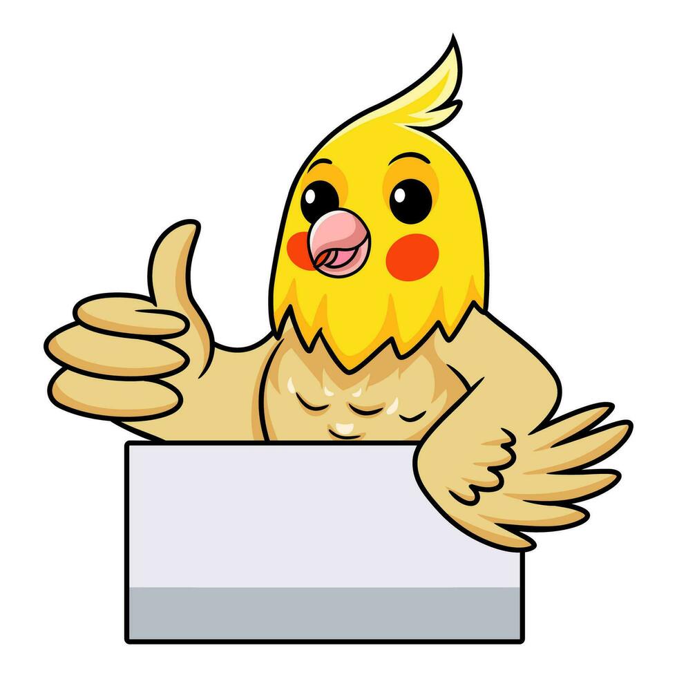 Cute lutino cockatiel bird cartoon giving thumb up vector